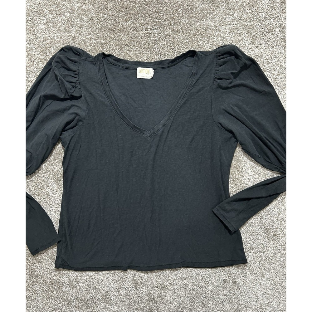 Anthropologie Nation Women's XL Emilia Drama Sleeve V-Neck Top Black - Picture 3 of 9